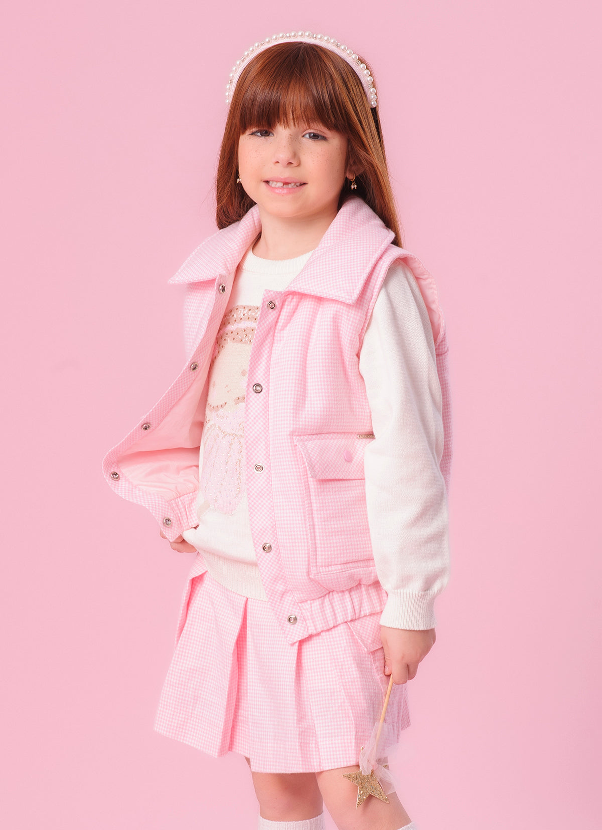 Colete Puffer Flanela Xadrez Bolsos