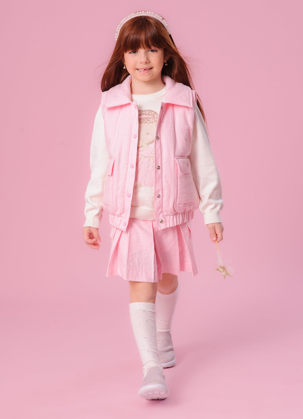 Saia Short FLanela Xadrez Pregas e Bolsos