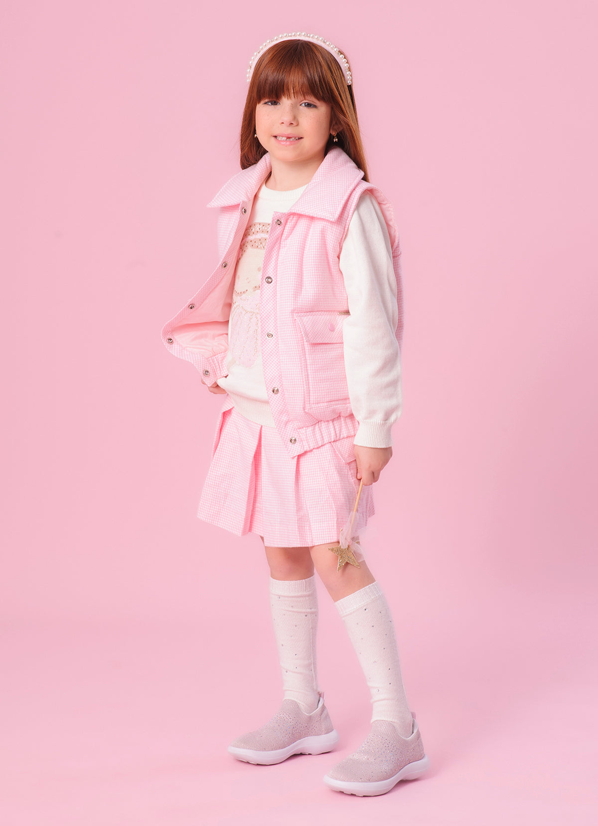 Saia Short FLanela Xadrez Pregas e Bolsos
