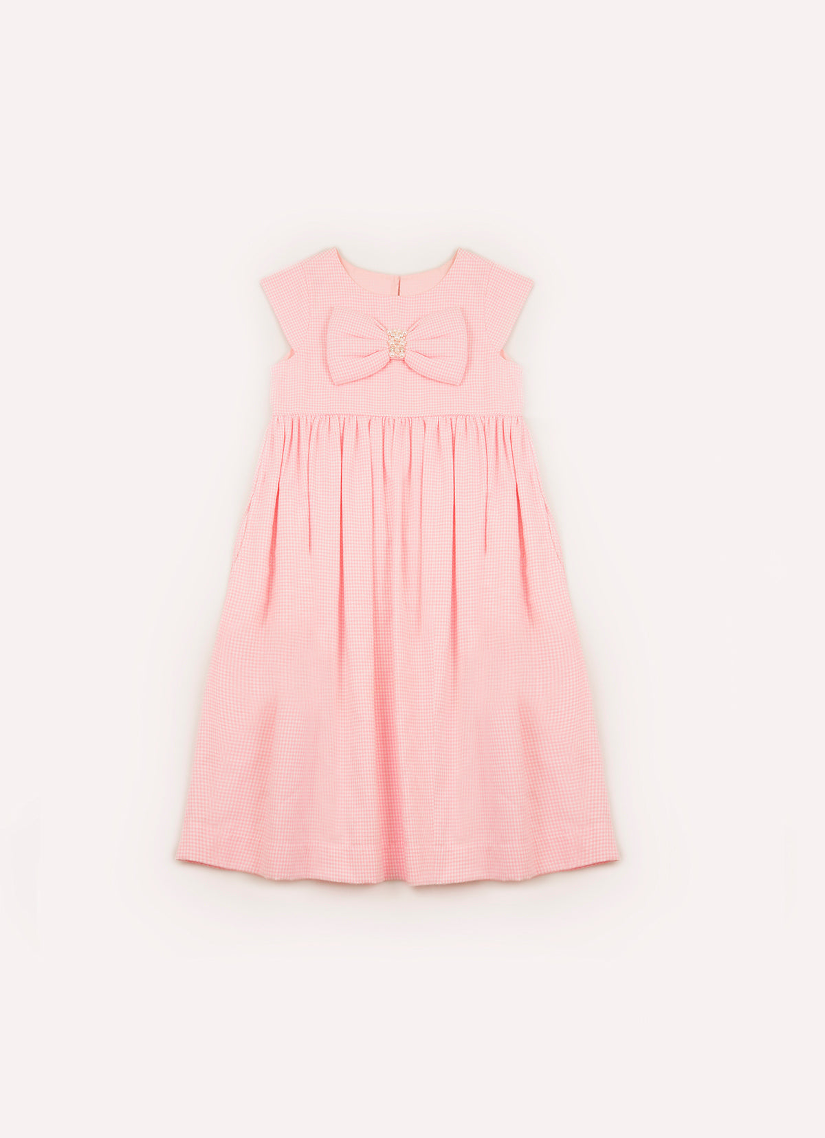 Vestido Flanela Xadrez Maxi Laços Puffer Bordado