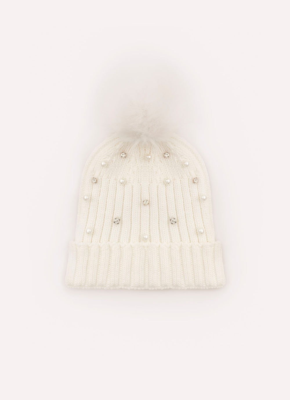 Touca Tricot Canelada Bordados Pompom Pele