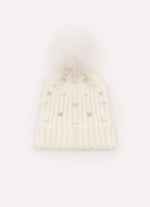 Touca Tricot Canelada Bordados Pompom Pele