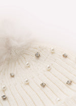 Touca Tricot Canelada Bordados Pompom Pele