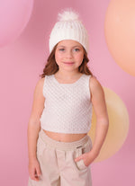 Touca Tricot Canelada Bordados Pompom Pele