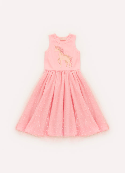 Vestido Unicórnio Cristal Saia Tule Corações Vestido Unicórnio Cristal Saia Tule Corações