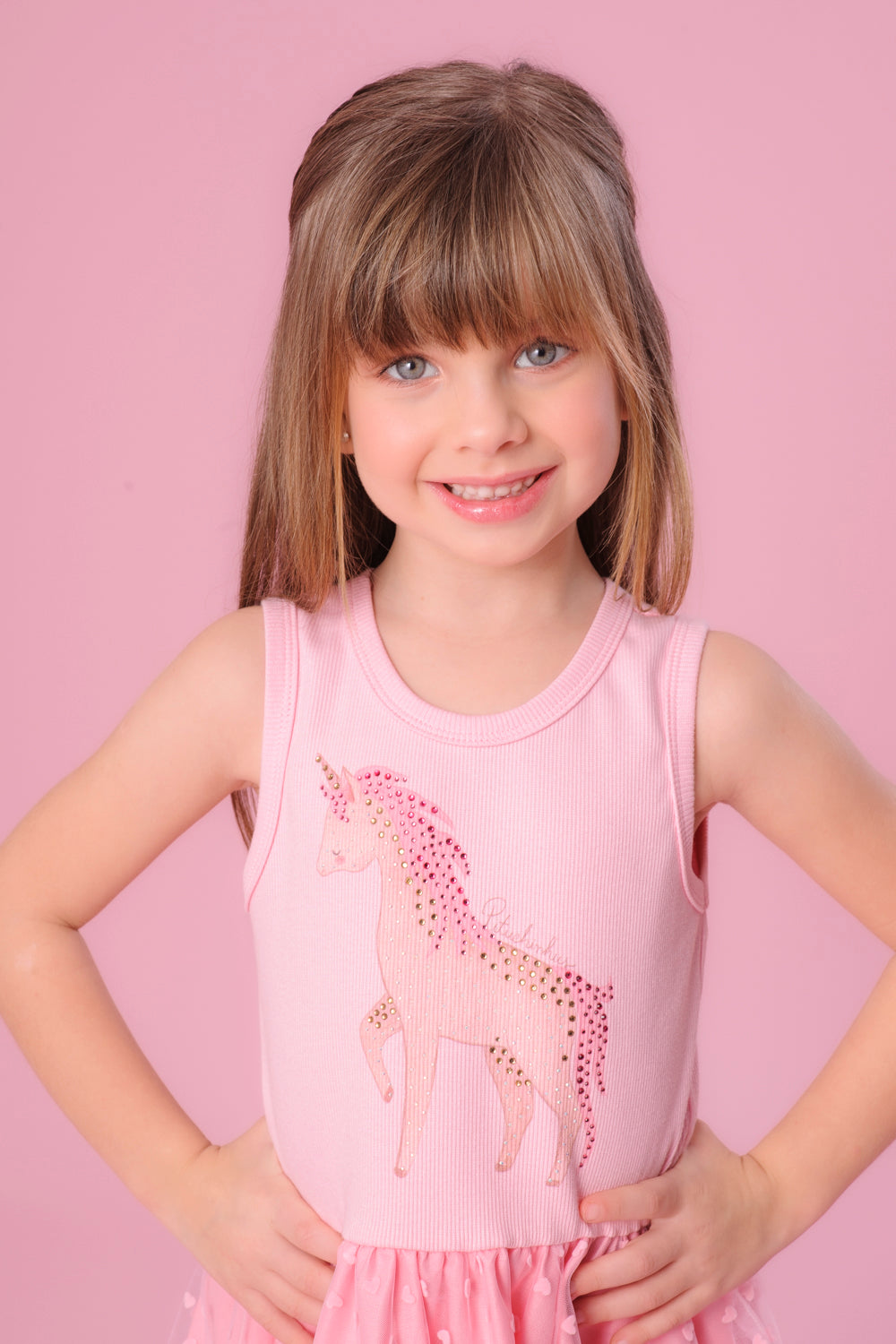 Vestido Unicórnio Cristal Saia Tule Corações