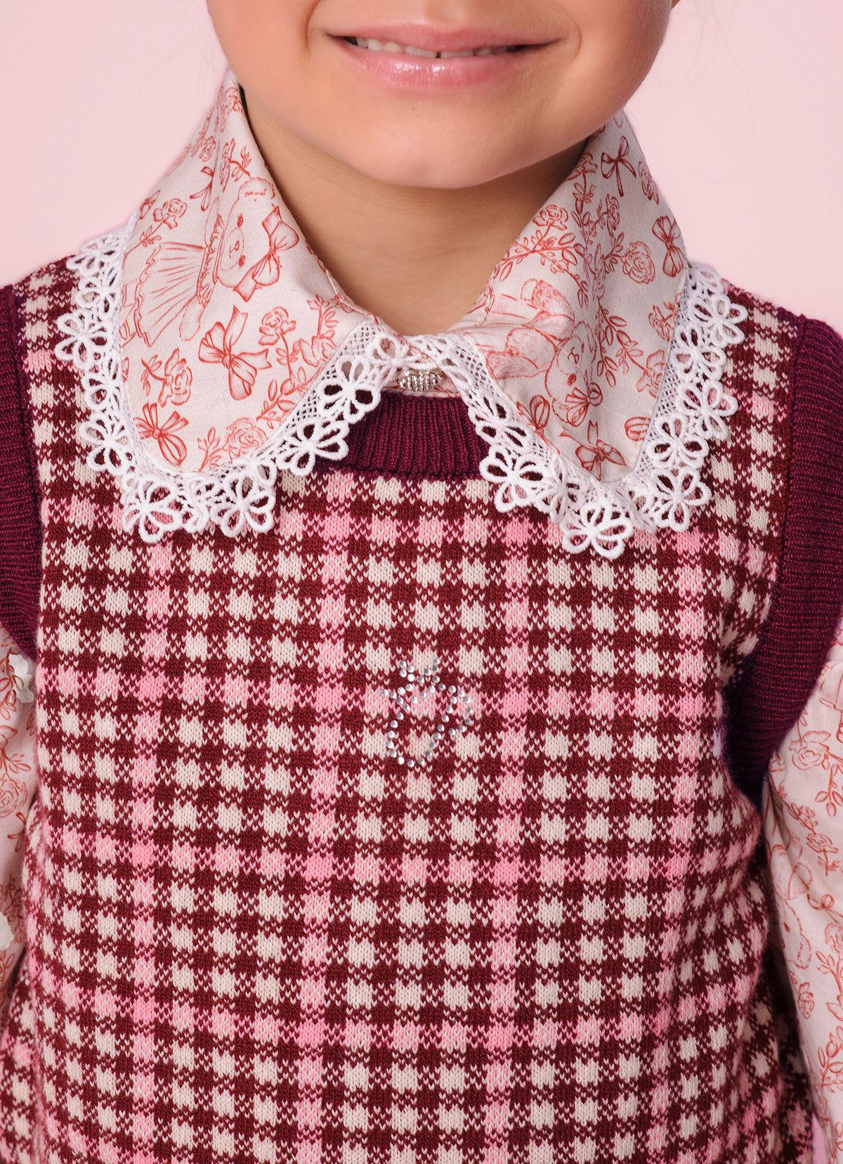 Colete Tricot Xadrez Curto P Cristal