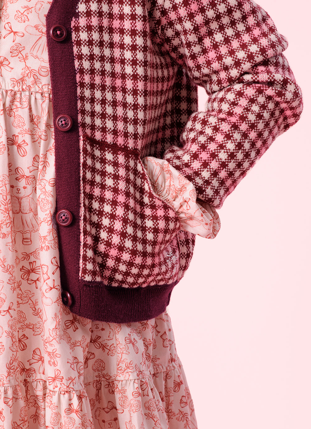 Casaco Tricot Xadrez Bolsos Canguru