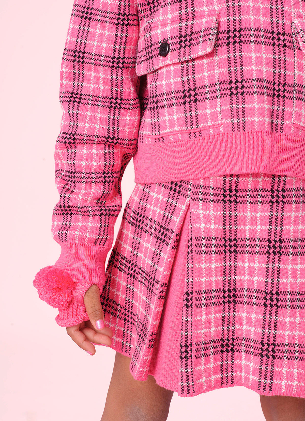 Saia Tricot Xadrez Pregas