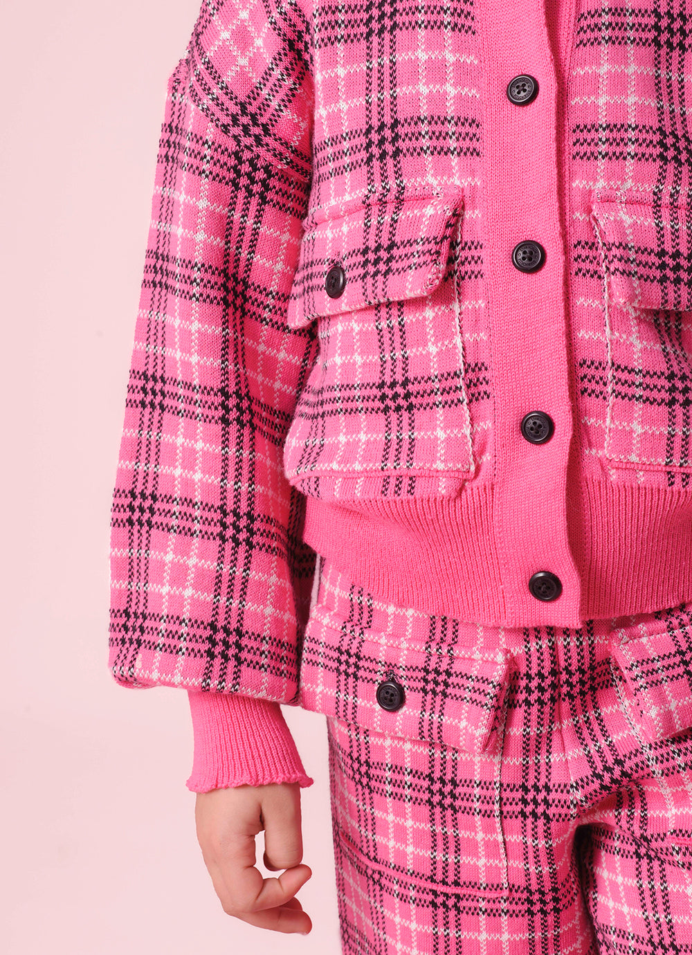 Casaco Tricot Xadrez Bolsos Lapela