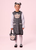 Vestido Tricot Xadrez Ursinha Mangas Tricoline