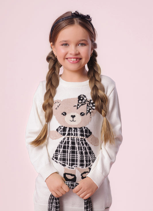 Maxi Blusa Tricot Ursinha Laço Bordado Maxi Blusa Tricot Ursinha Laço Bordado