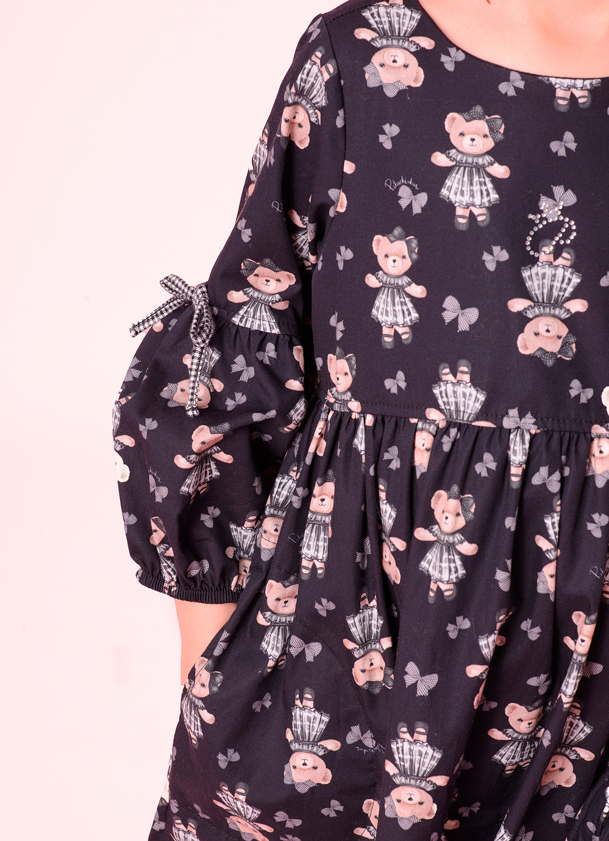 Vestido Algodão Estampa Ursinhas e Laços