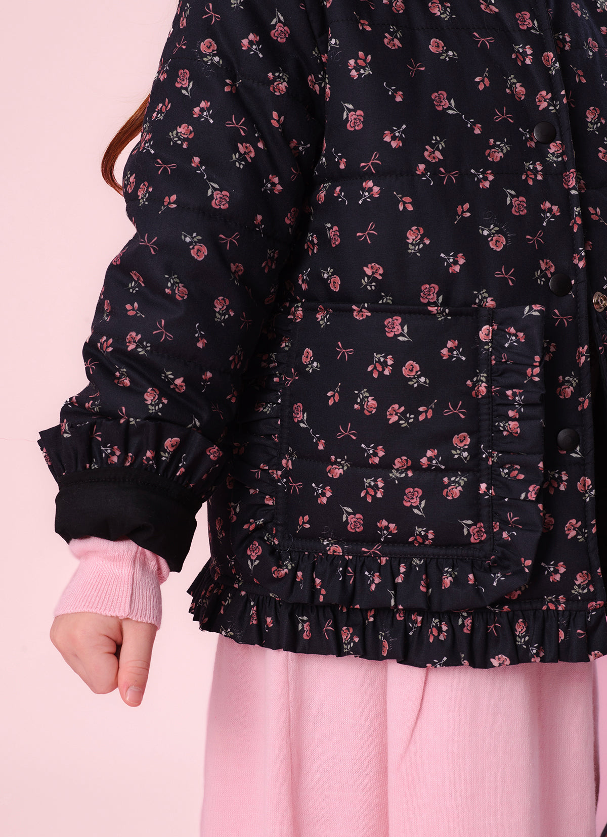 Casaco Puffer Algodão Estampa de Mini Flores Babadinhos