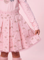 Saia Short Algodão Pregas Estampa Ursinhas e Flores