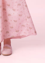 Vestido Algodão Midi Estampa Ursos e Flores Laços Puffer