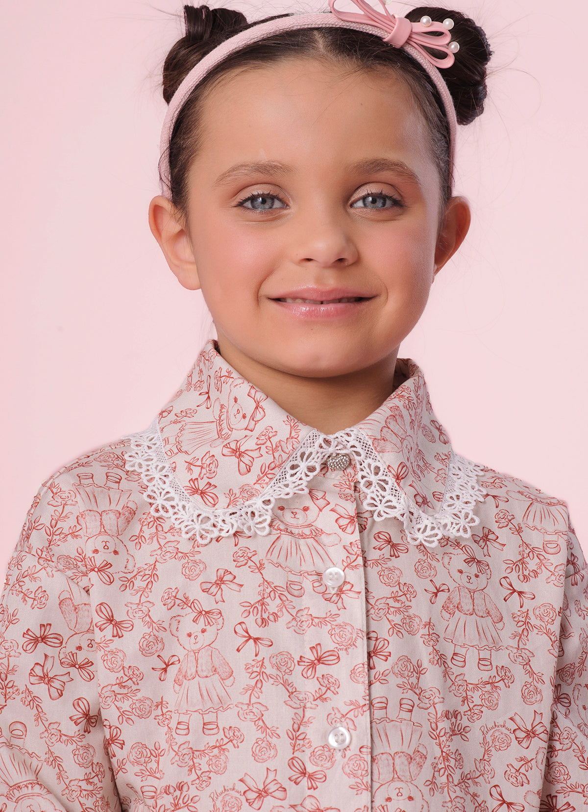 Camisa Algodão Estampa Toile Rendinha Gola