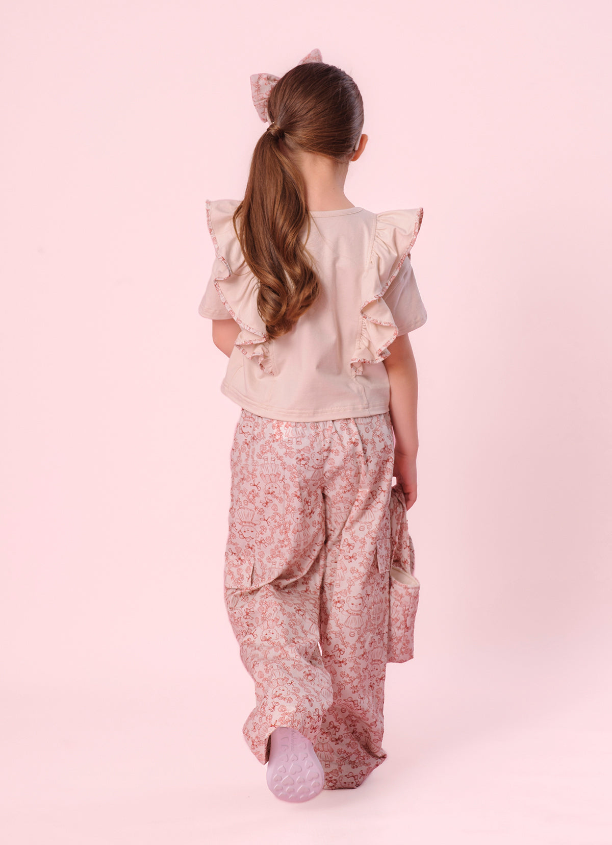 Calça Reta Algodão Estampa Toile Pregas e Bolsos
