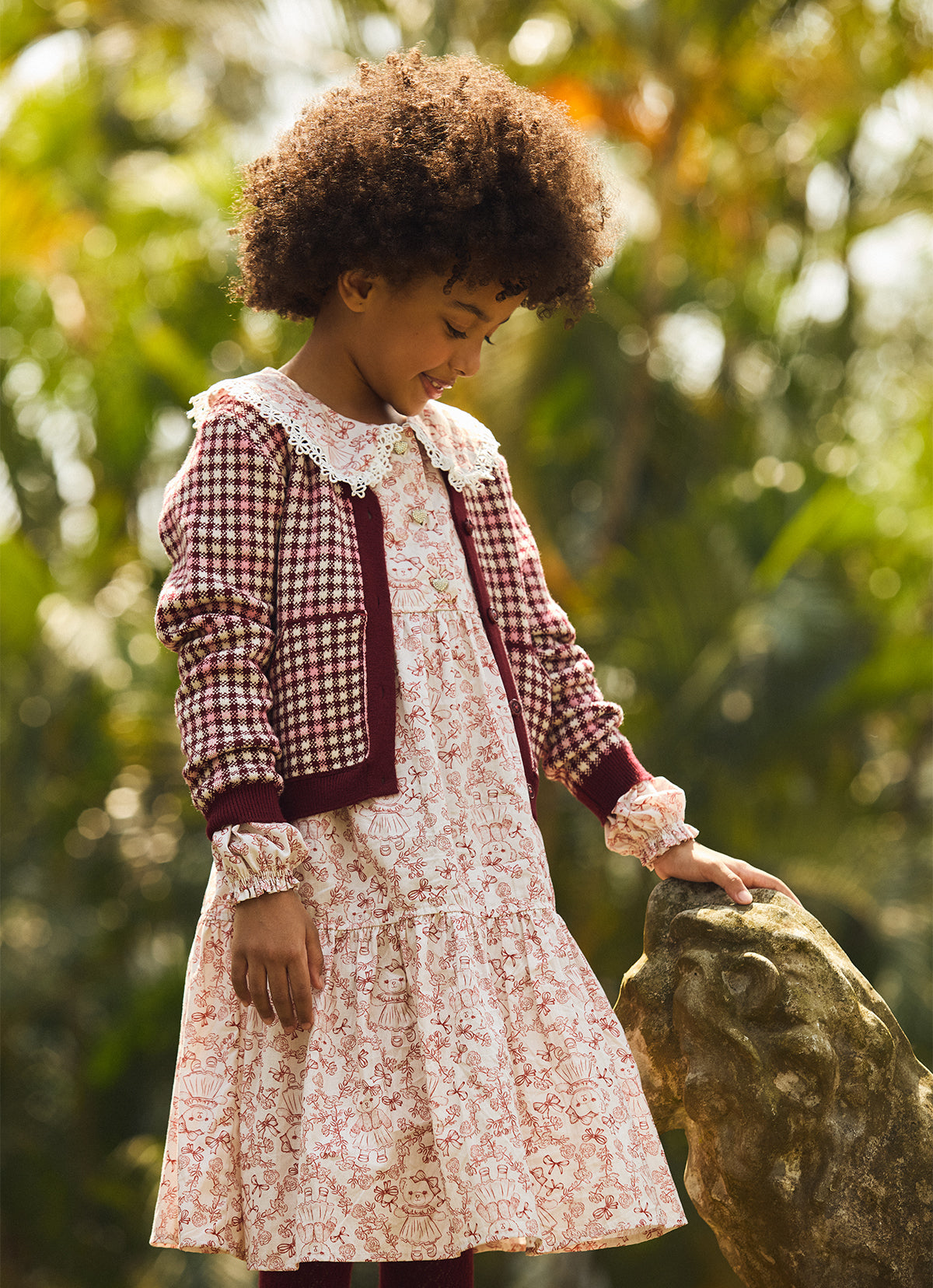 Vestido Algodão Babados Estampa Toile Golinha Renda