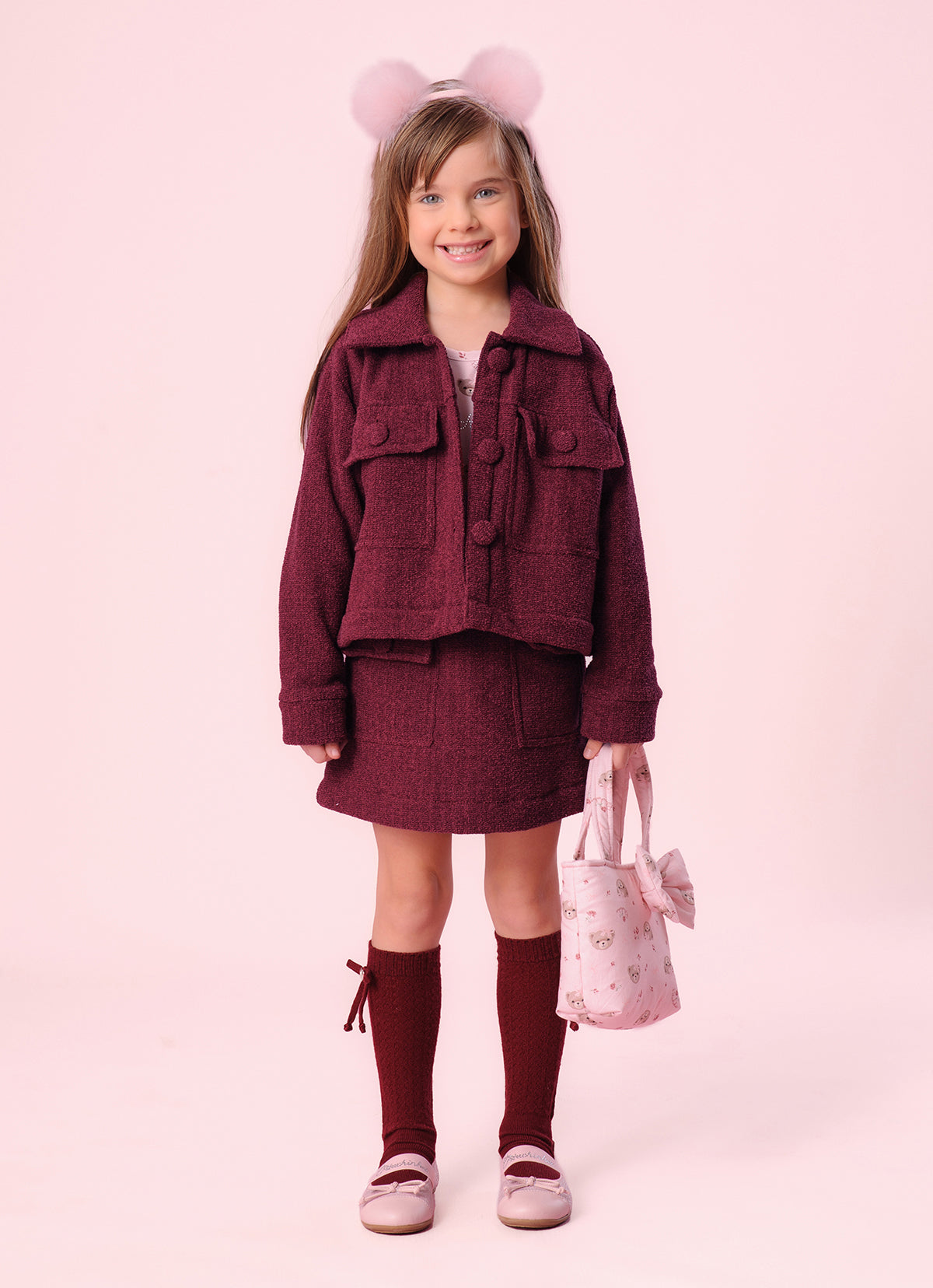 Casaco Tweed Bolsos Botão Forrado