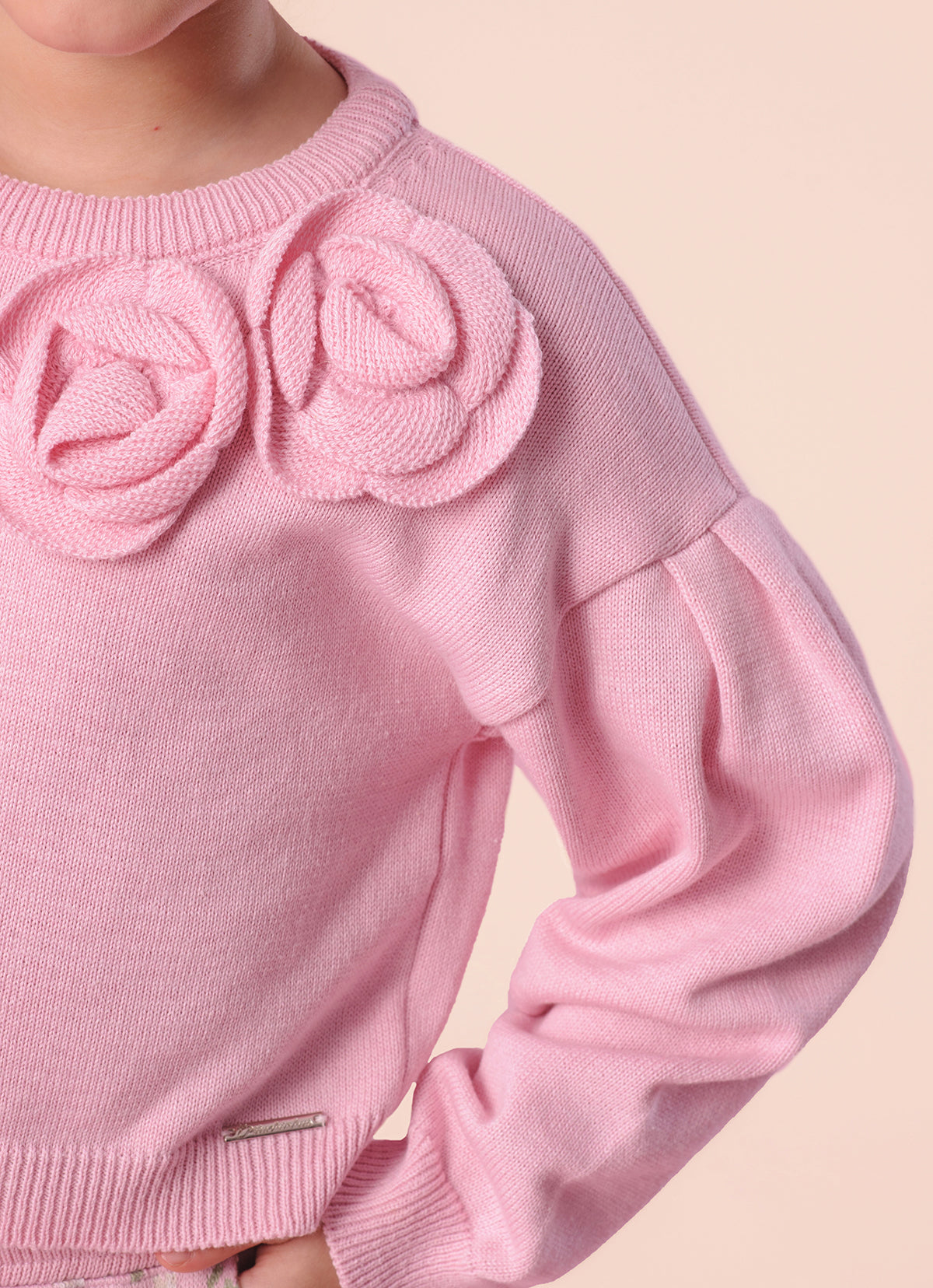 Blusa Tricot Cropped Flores Aplicadas