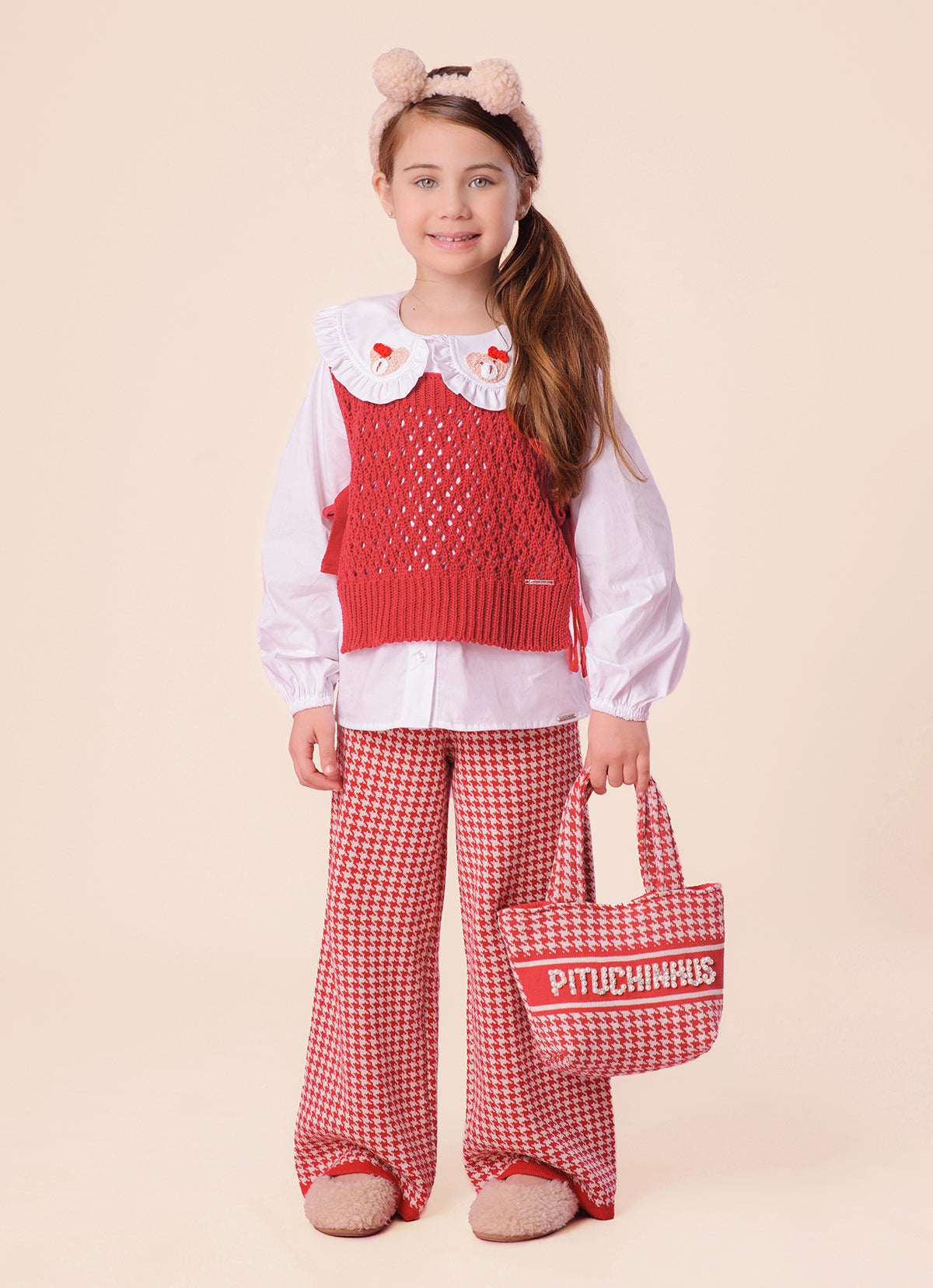 Calça Tricot Reta Pied de Poule