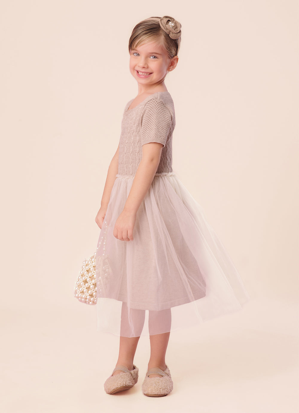 Vestido Tricot Tranças Saia Tule
