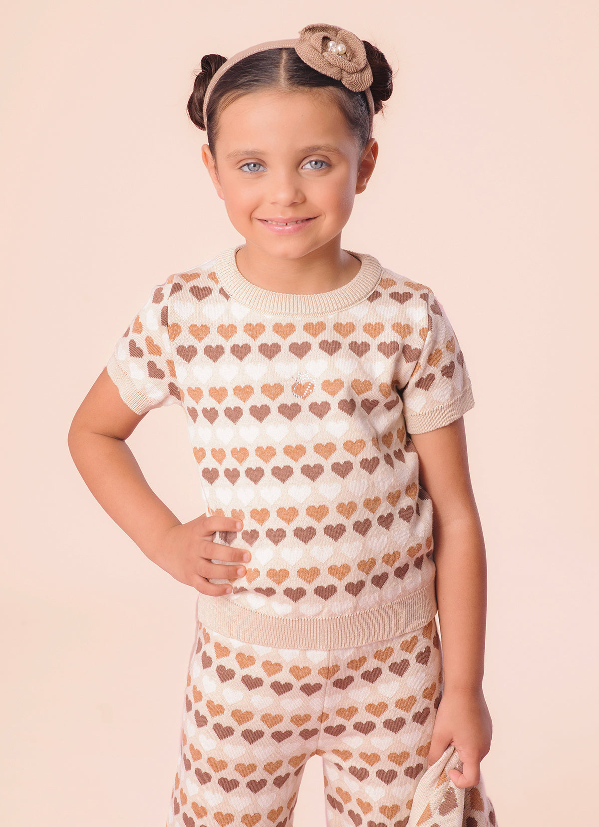 Blusa Tricot Multi Corações Manga Curta