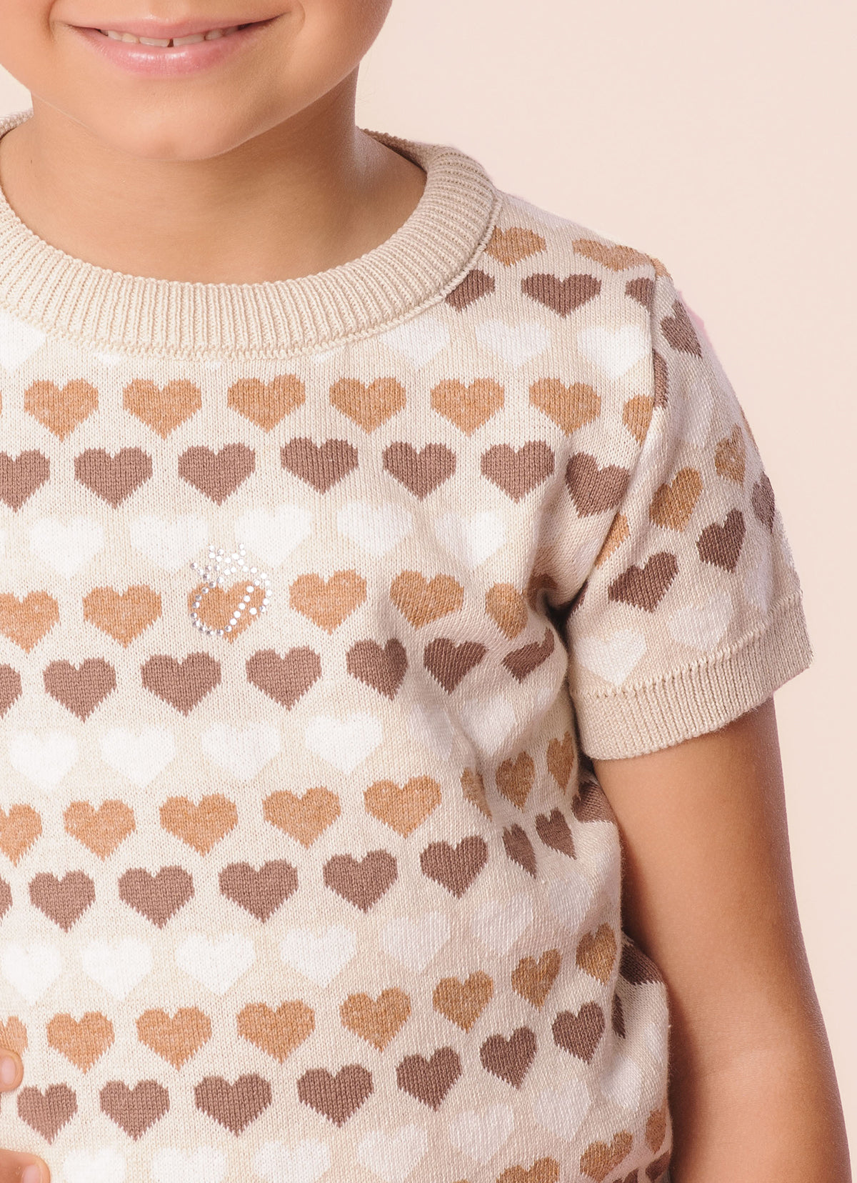 Blusa Tricot Multi Corações Manga Curta