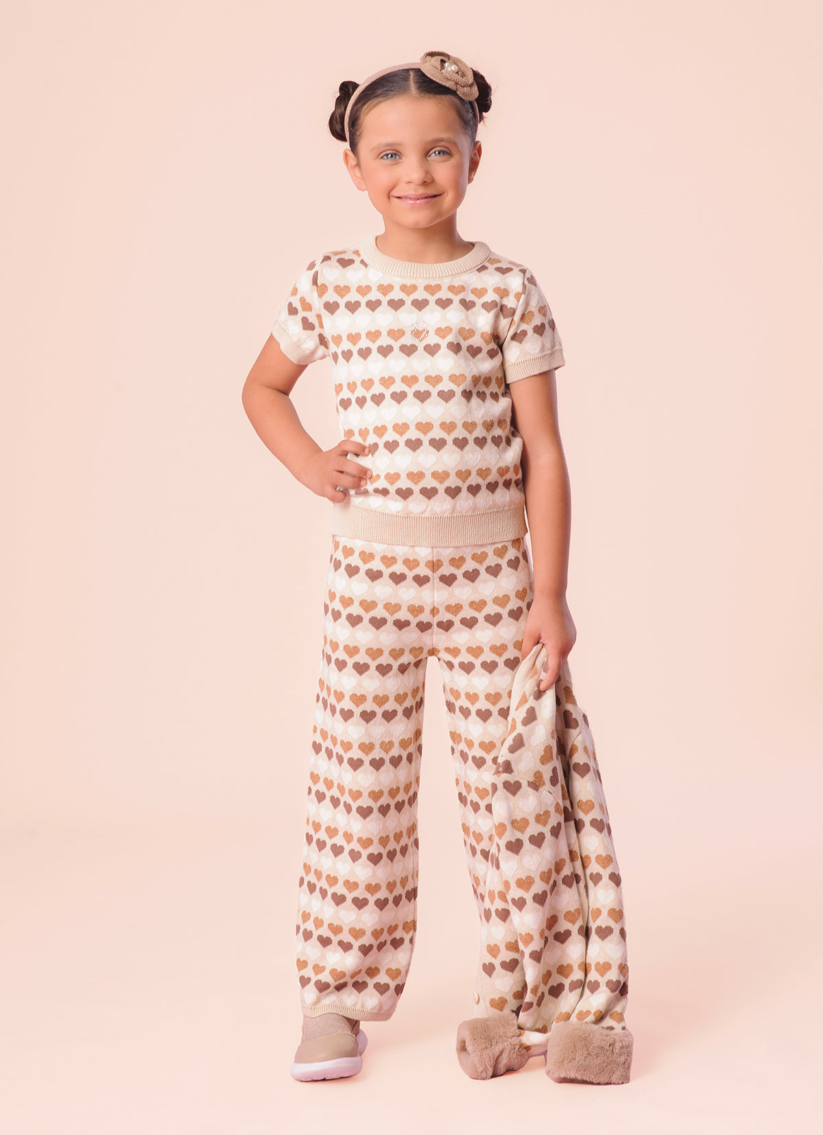 Blusa Tricot Multi Corações Manga Curta