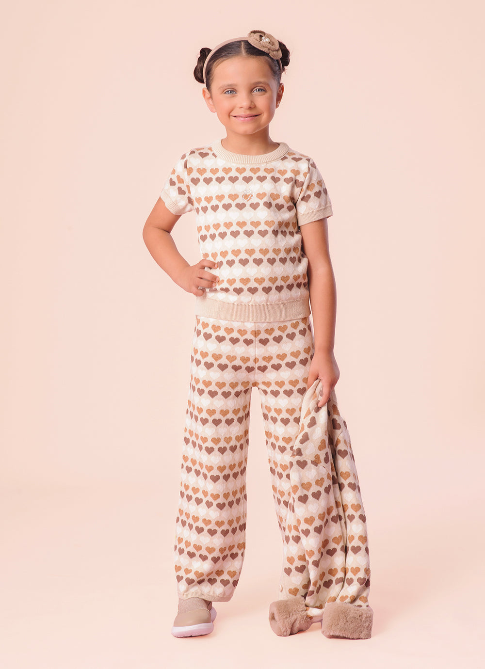 Blusa Tricot Multi Corações Manga Curta