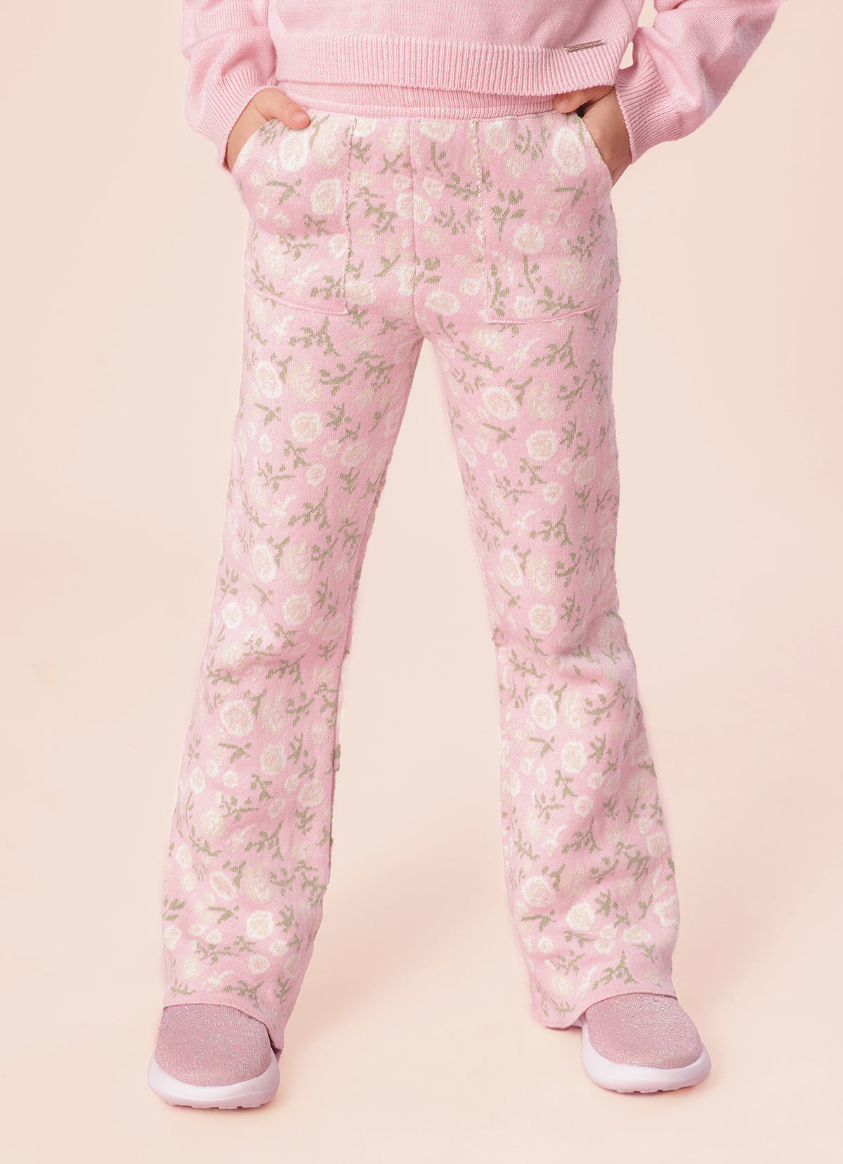 Calça Tricot Flare Jacquard Floral