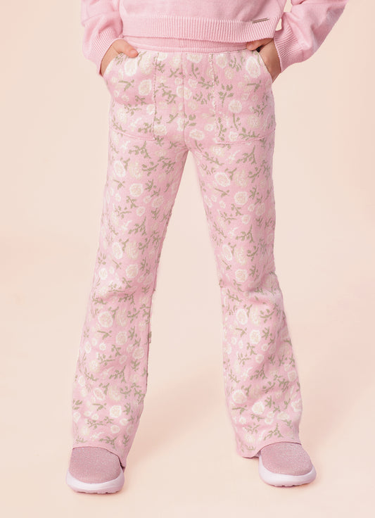 Calça Tricot Flare Jacquard Floral Calça Tricot Flare Jacquard Floral