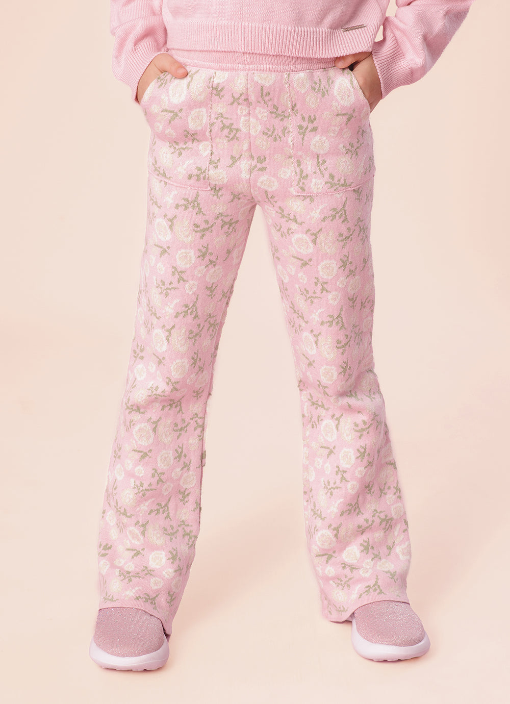 Calça Tricot Flare Jacquard Floral
