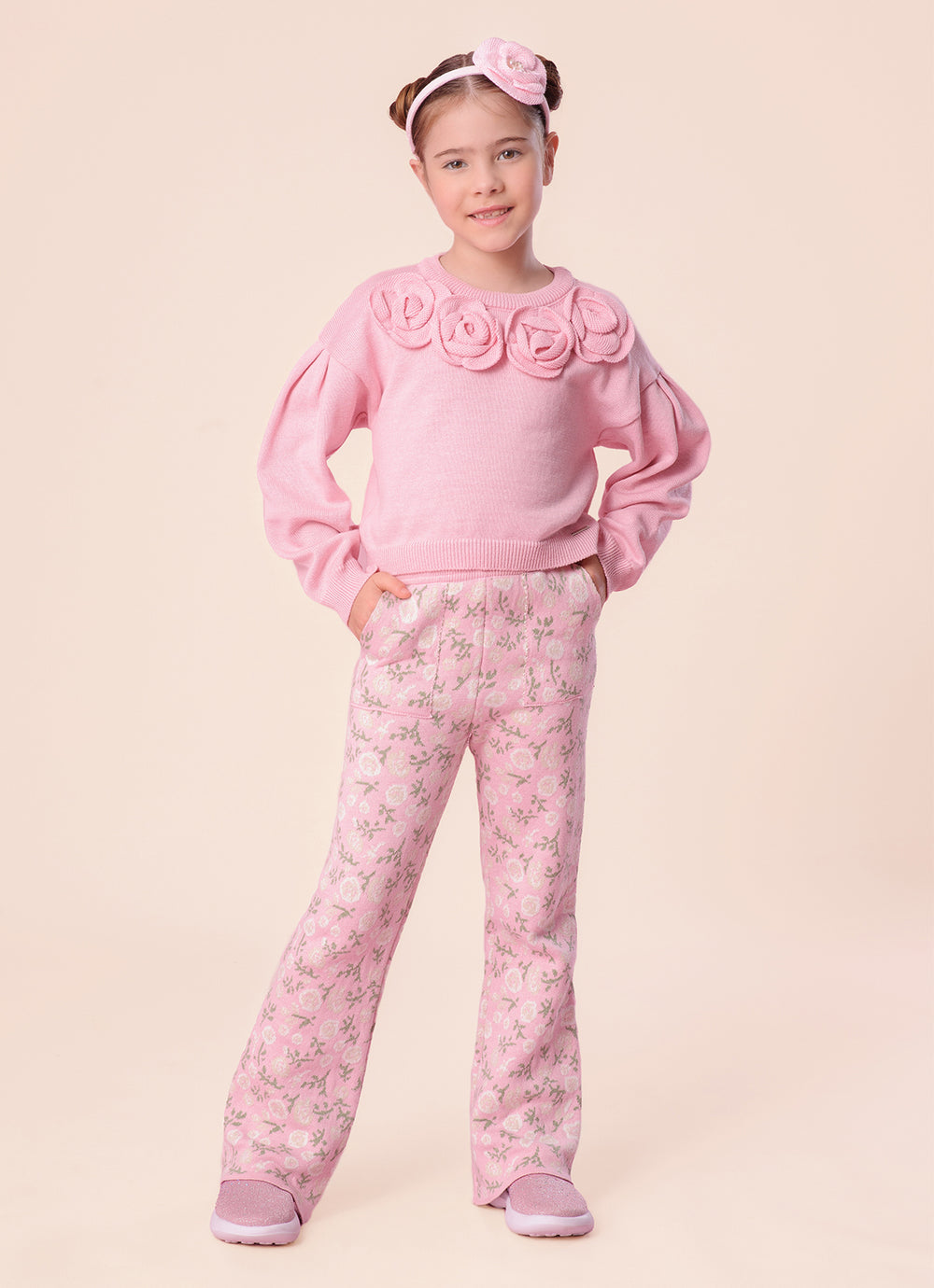 Calça Tricot Flare Jacquard Floral