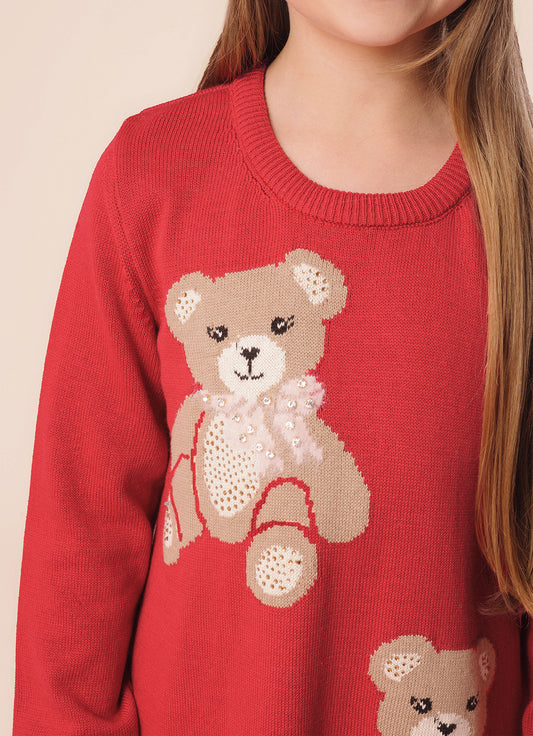 Vestido Tricot Ursinhas Cristais Vestido Tricot Ursinhas Cristais