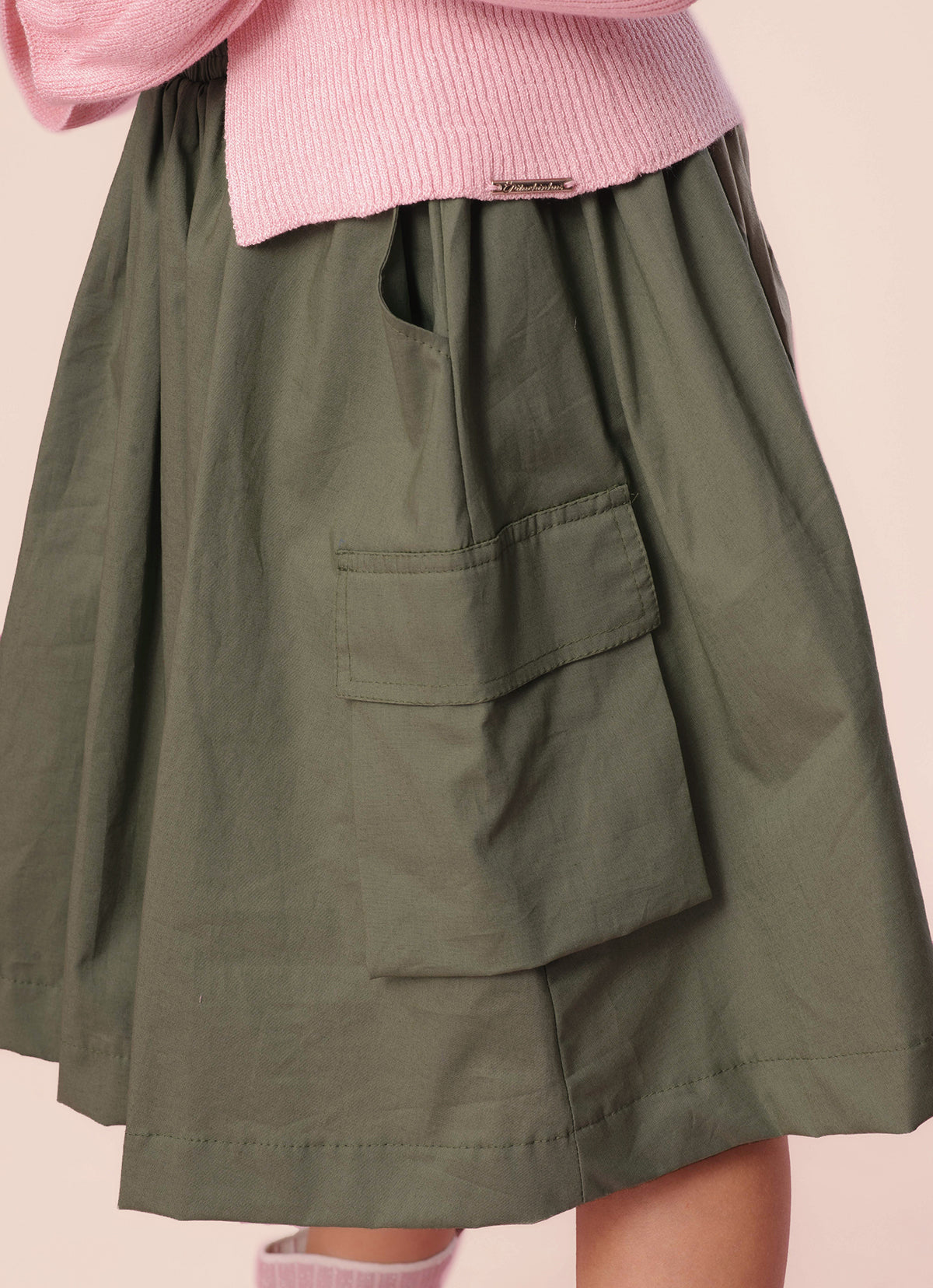 Saia Short Midi Tricoline Bolsos