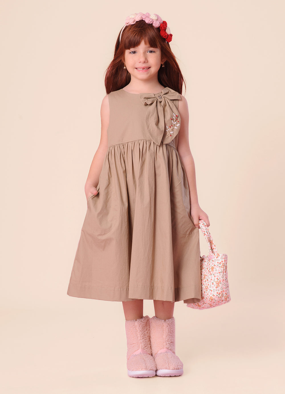 Vestido Tricoline Maxi Laço Bordado