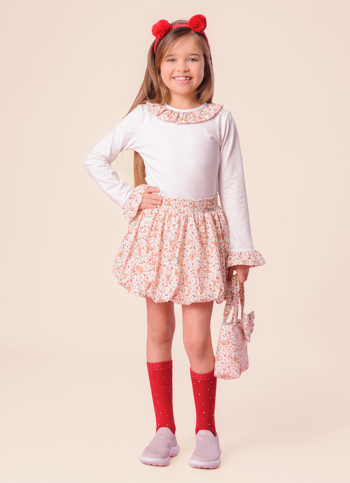 Saia Short Balonê Algodão Estampa Liberty