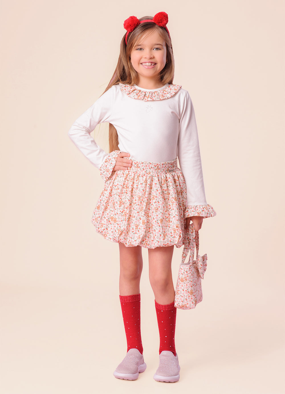 Saia Short Balonê Algodão Estampa Liberty