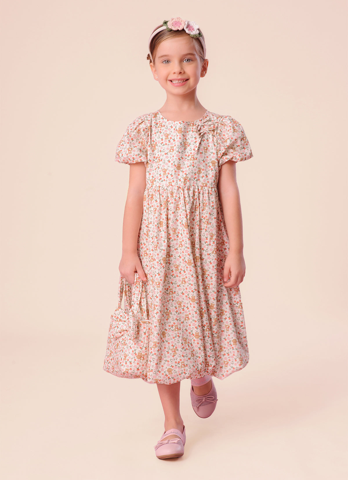 Vestido Balonê Algodão Estampa Liberty Laço