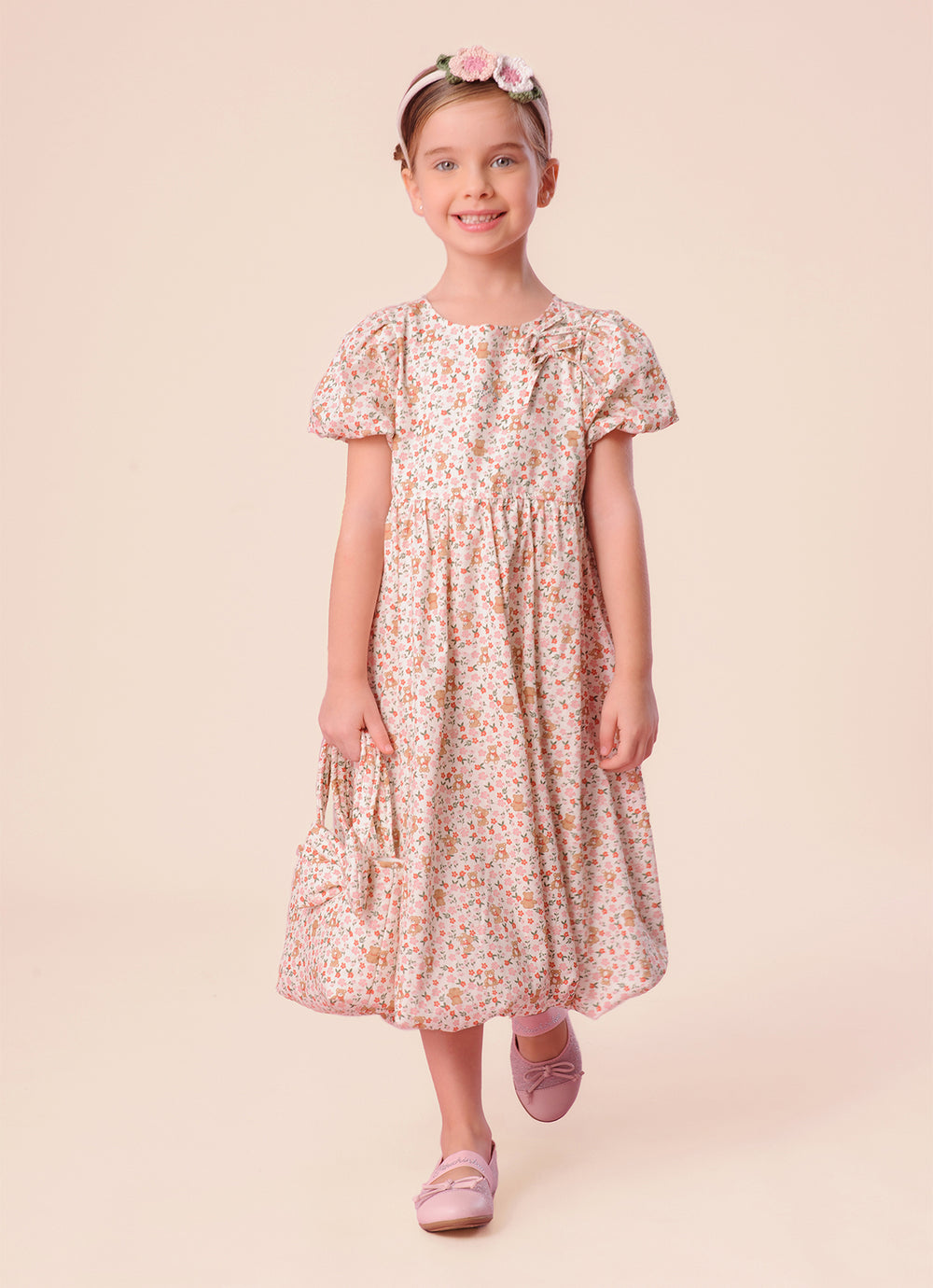 Vestido Balonê Algodão Estampa Liberty Laço