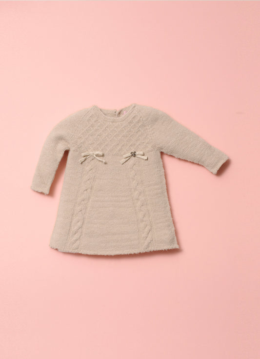 Vestido Tricot Sem Costura Fio Fofinho Laços Vestido Tricot Sem Costura Fio Fofinho Laços