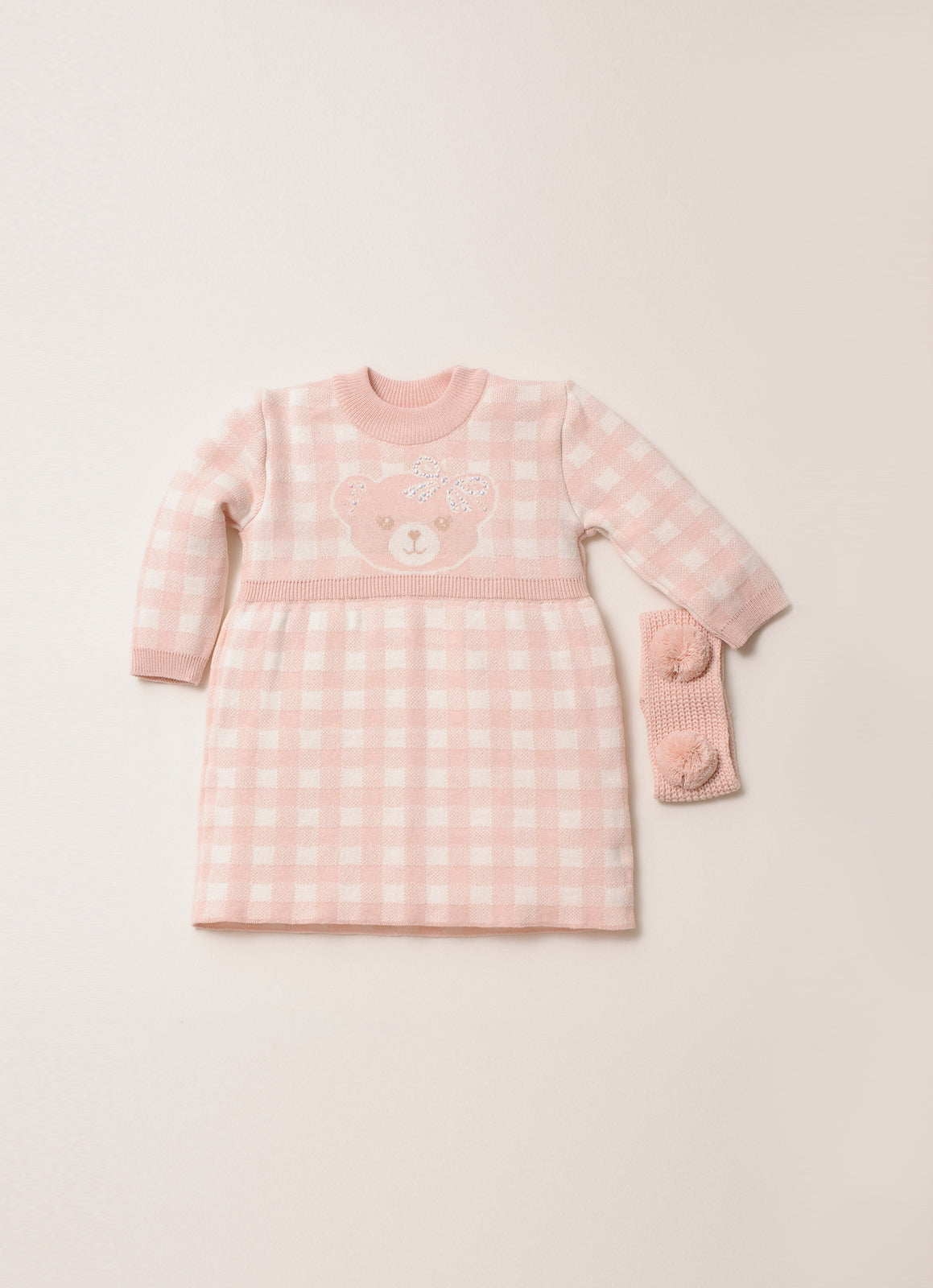 Vestido Tricot Xadrez Rosto Ursinha Cristal Pmini