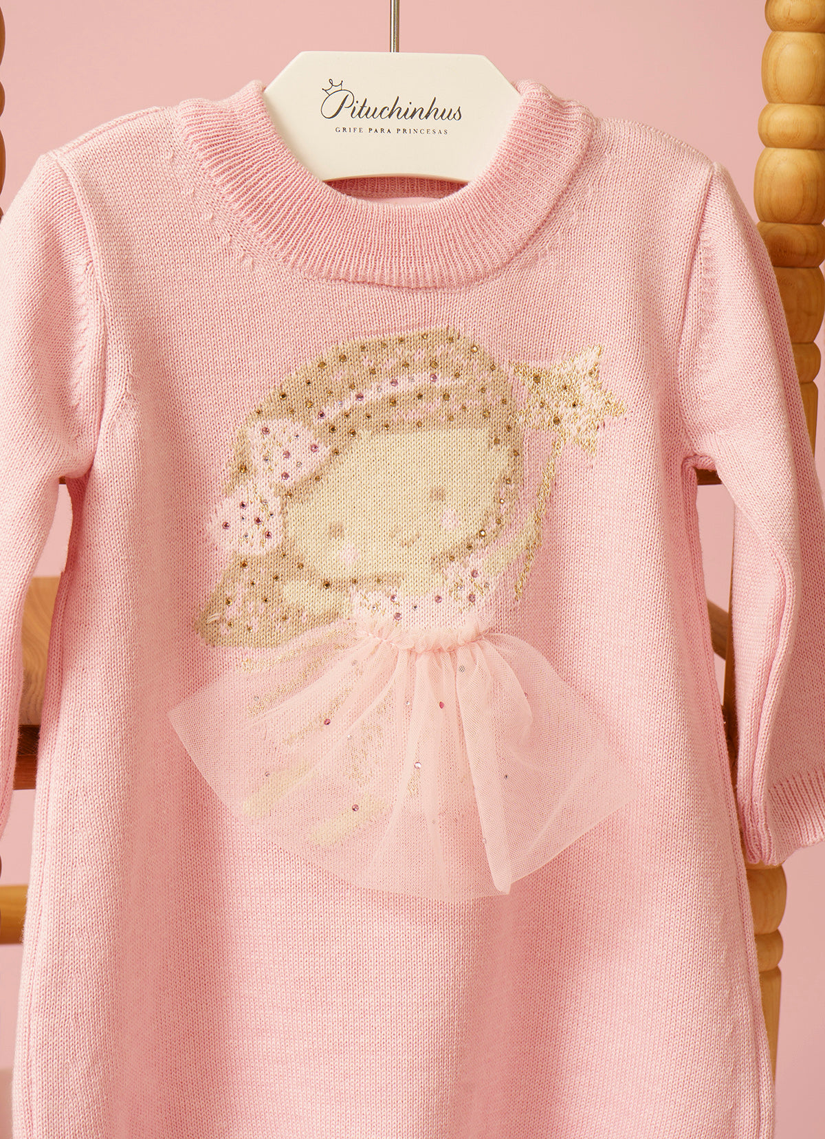 Vestido Tricot Fadinha Saia Tule Pmini