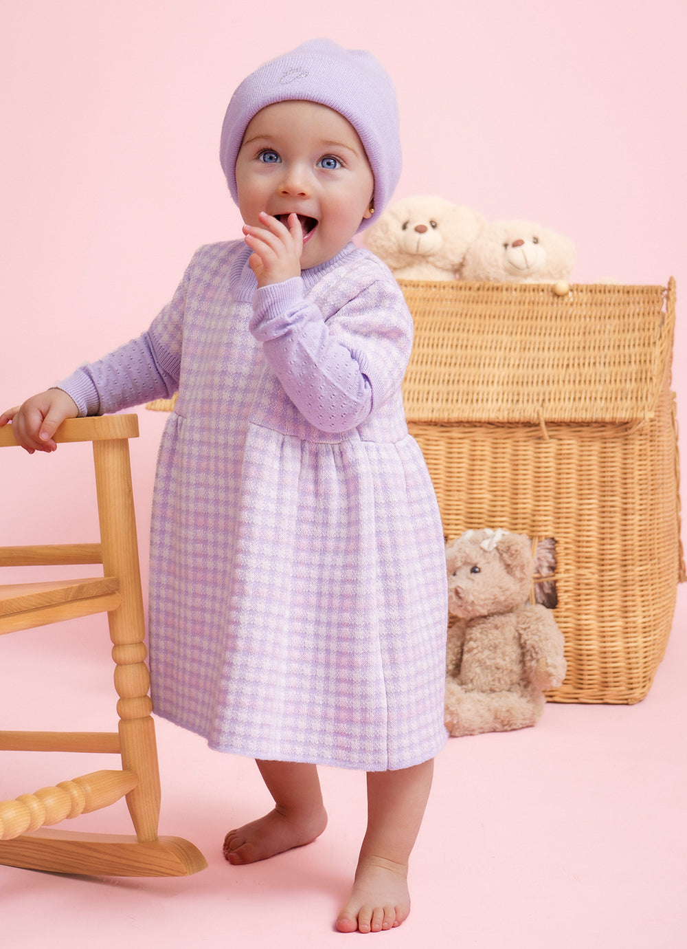 Vestisdo Tricot Xadrez Detalhe Saia Franzida Pmini