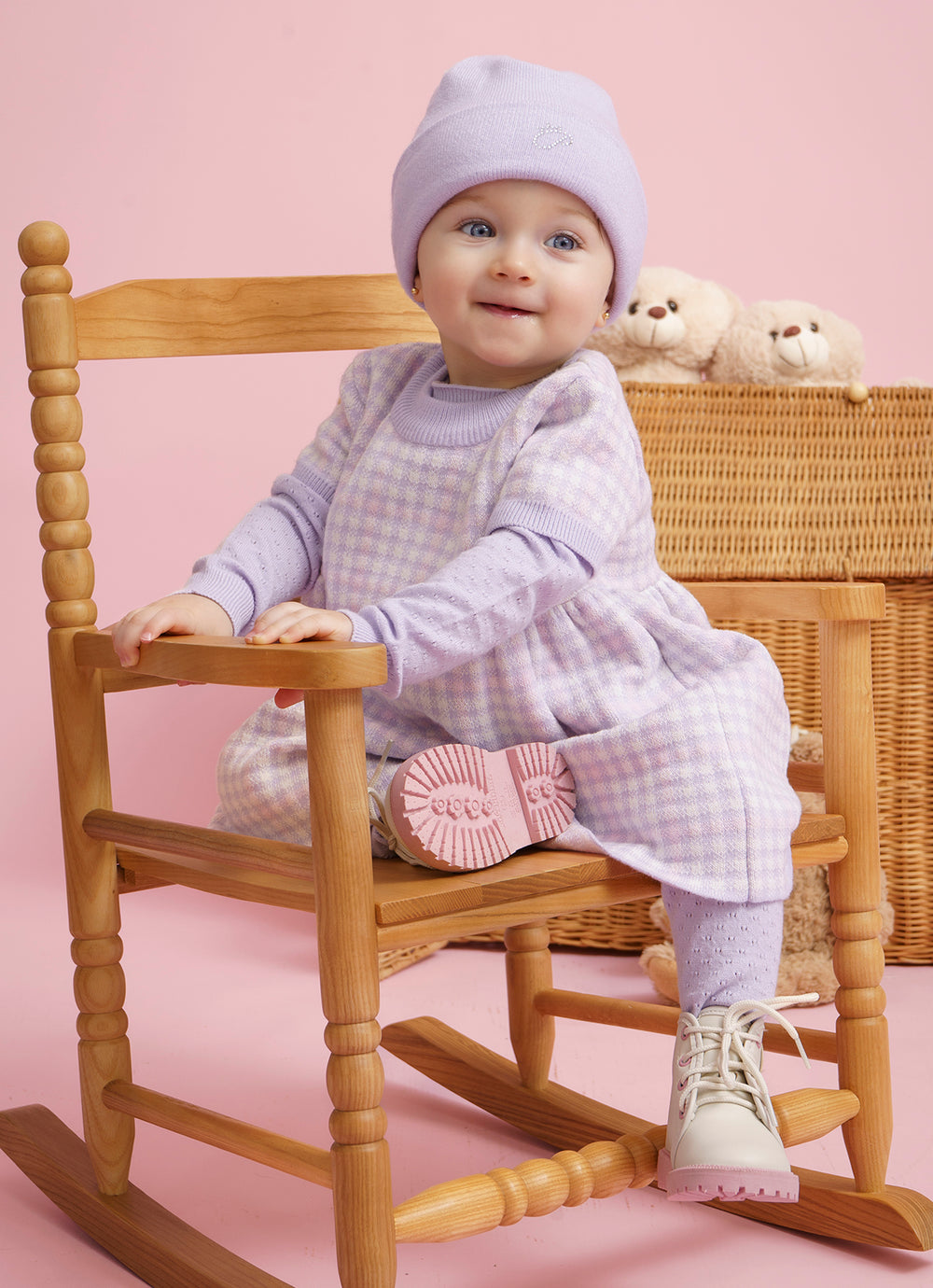 Vestisdo Tricot Xadrez Detalhe Saia Franzida Pmini