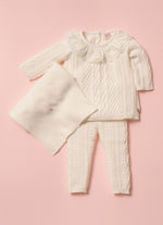 Conjunto Tricot Blusa Com Babadinho Calça e Manta Pmini
