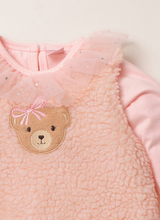 Vestido Pele Carneirinho Patche Ursinha Vestido Pele Carneirinho Patche Ursinha