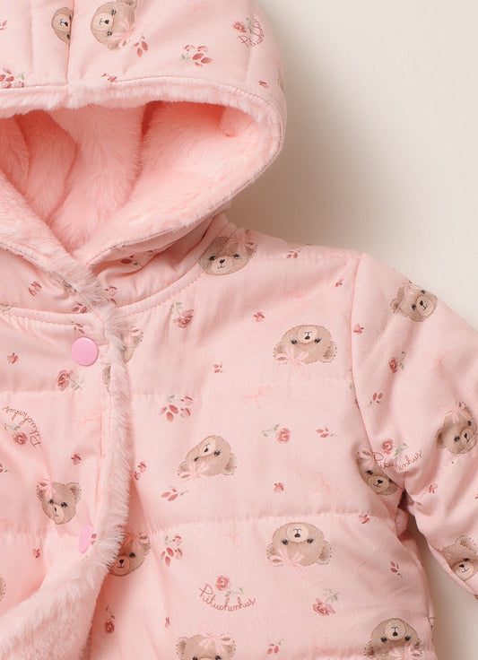 Casaco Puffer Algodão Estampa Ursinhas e Flores Forro Pele Casaco Puffer Algodão Estampa Ursinhas e Flores Forro Pele